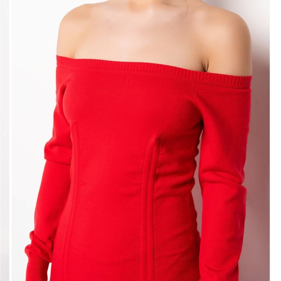 Akira Red Ruched sweater Long Sleeve Dress - Picture 2 of 5